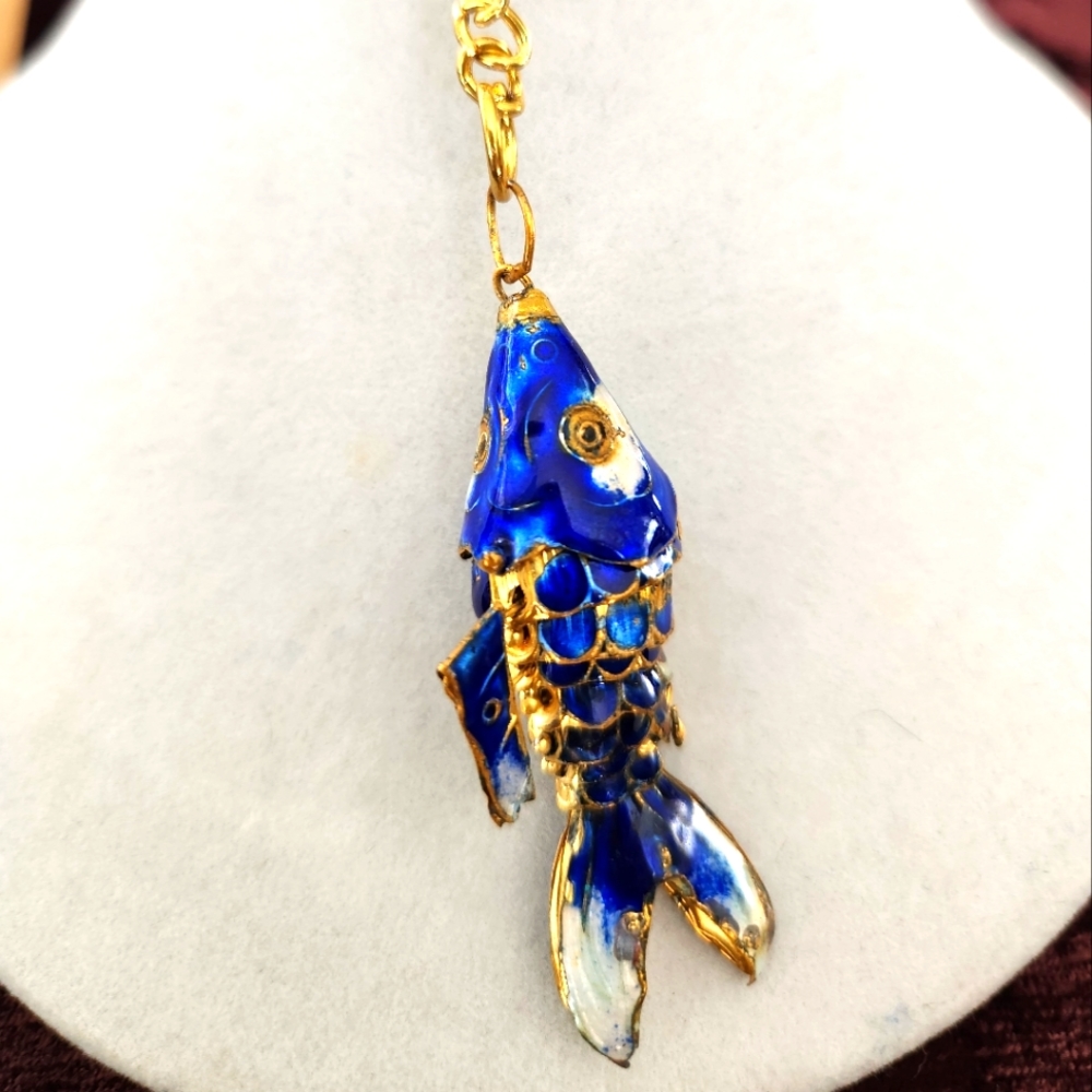 Vintage Cloisonne articulated Koi fish key chain